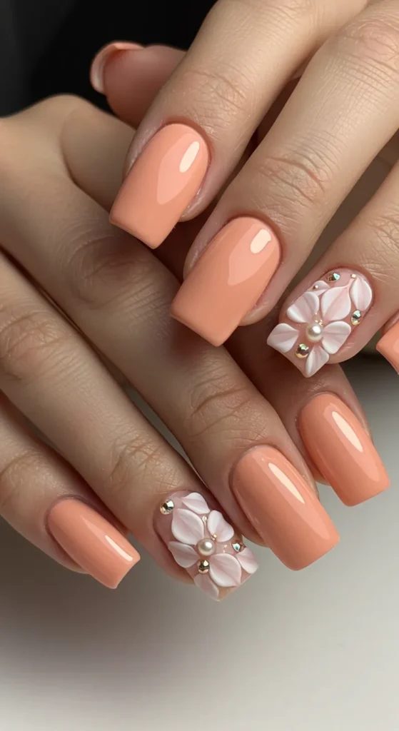 Peachy Petal Perfection nails design