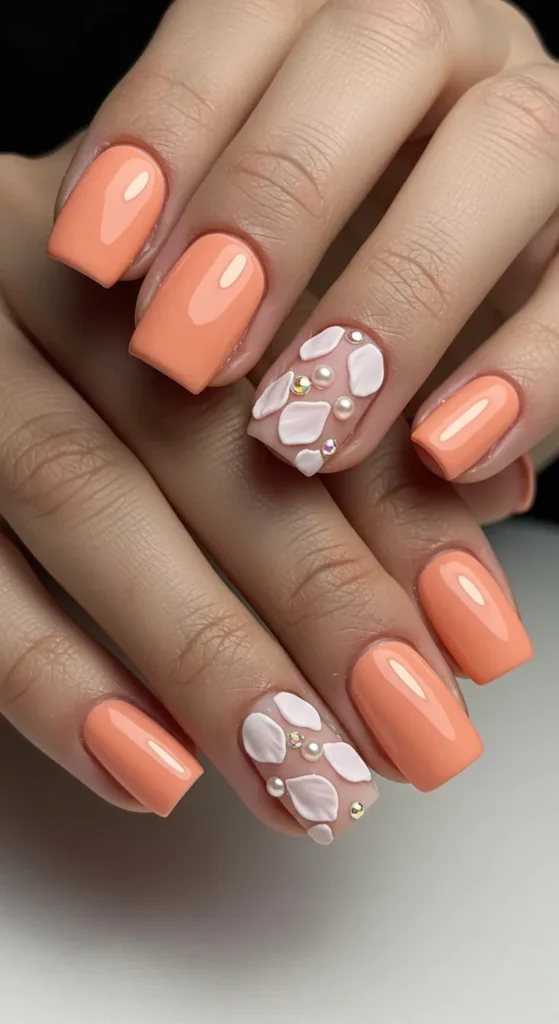 Peachy Petal Perfection nails designv