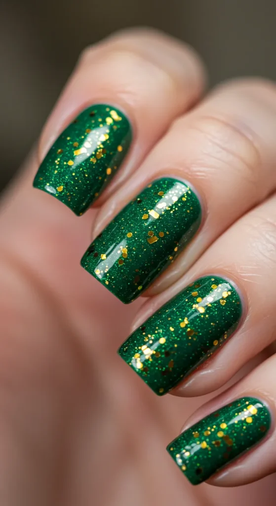 Shamrock & Gold Sparkle march nail design