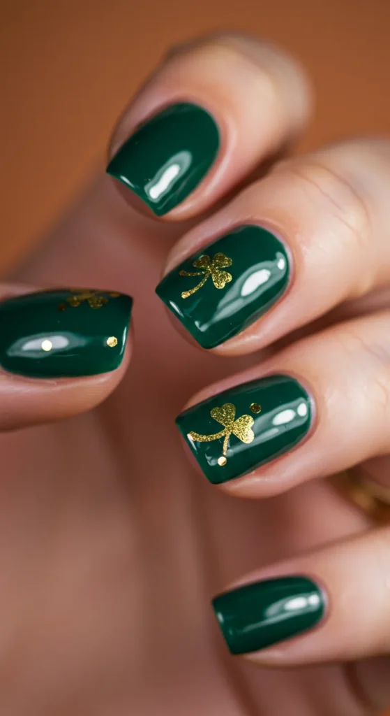 Shamrock & Gold Sparkle march nail design