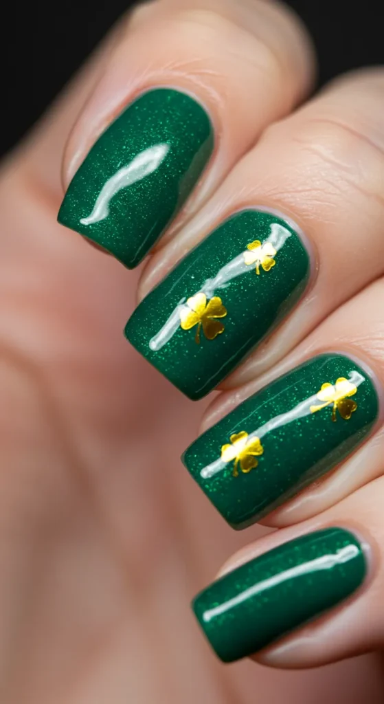 Shamrock & Gold Sparkle march nail design