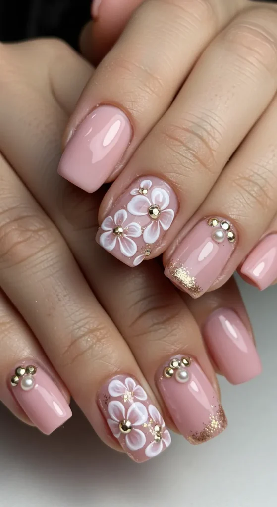 Soft Petals & Pearls nails design