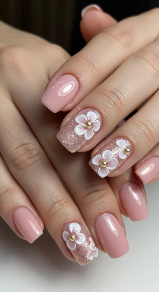 Soft Petals & Pearls nails design