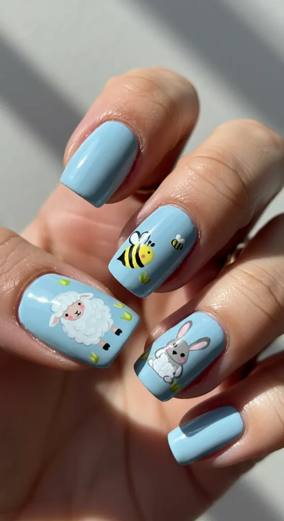 Spring Animal Friends march nail