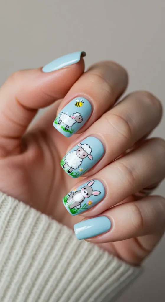 Spring Animal Friends march nail