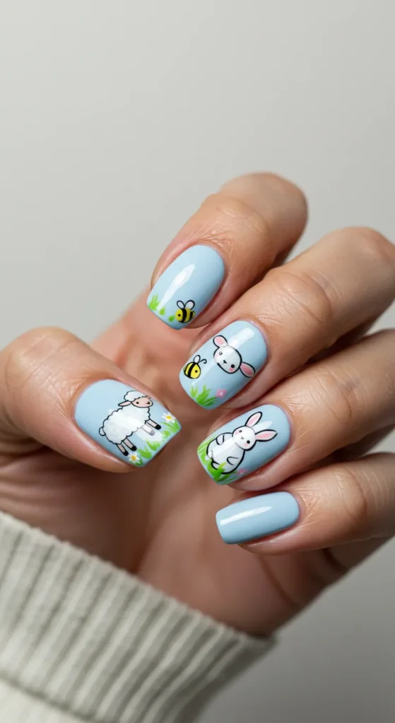 Spring Animal Friends march nail