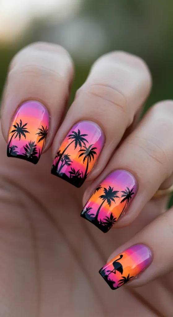 Tropical Sunset Stamps nails design