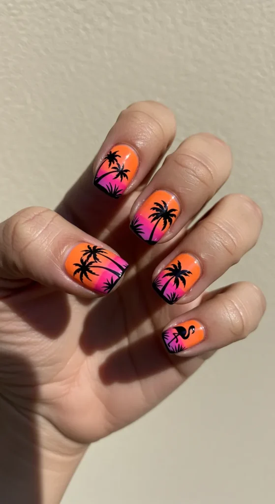 Tropical Sunset Stamps nails design