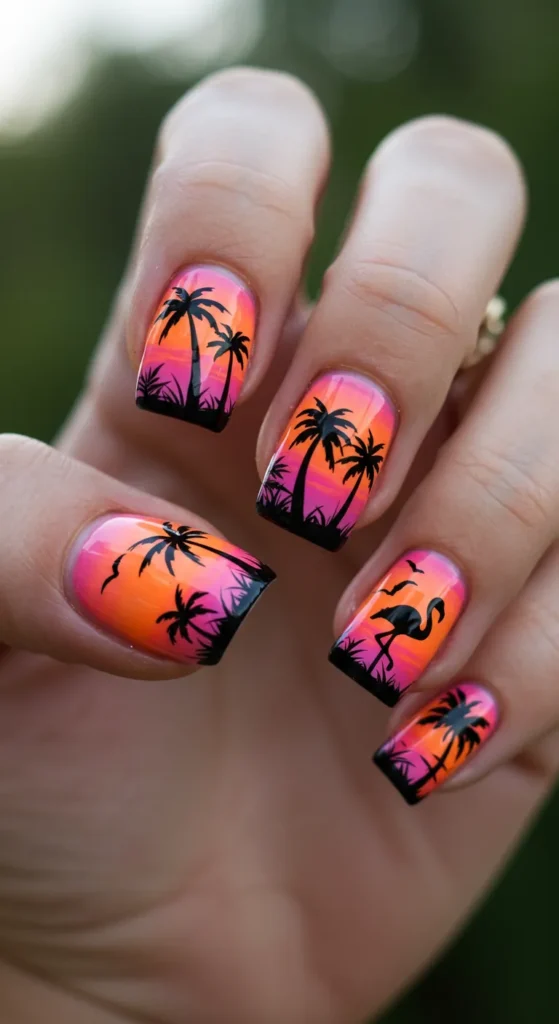 Tropical Sunset Stamps nails design