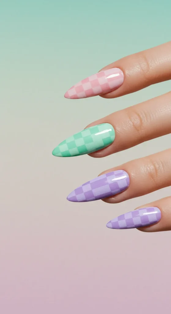 march nail inspo Pastel Checkerboard Fantasy