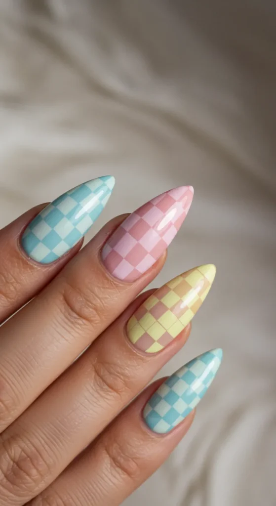 march nail inspo Pastel Checkerboard Fantasy