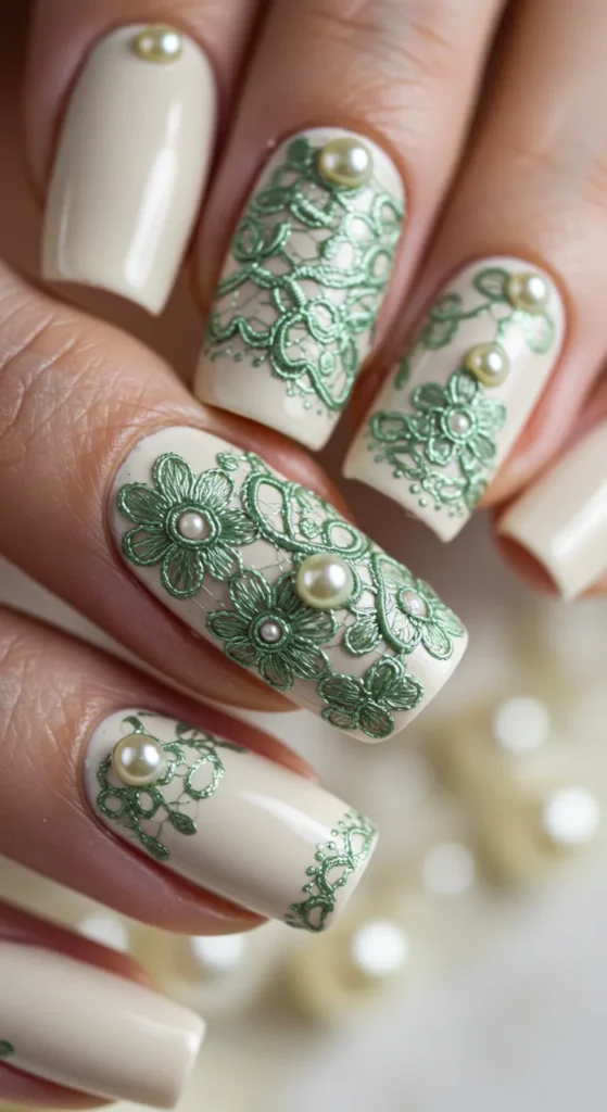 nail designs for march  Botanical Lace Delight