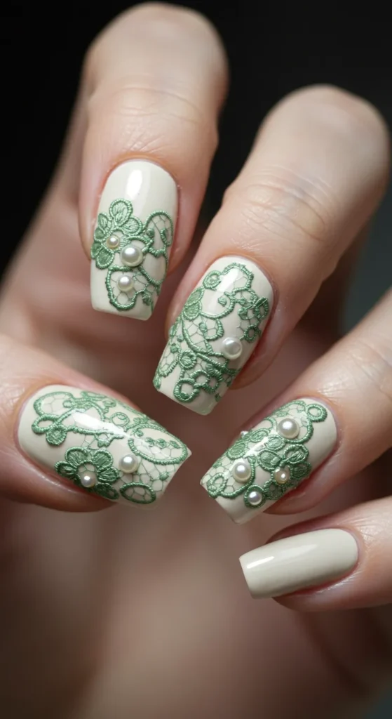 nail designs for march  Botanical Lace Delight