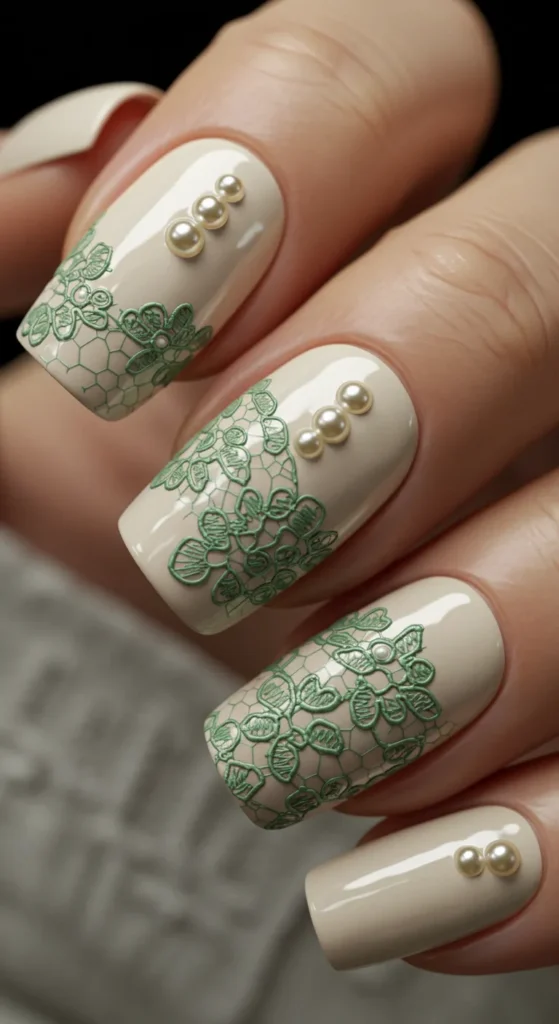 nail designs for march  Botanical Lace Delight