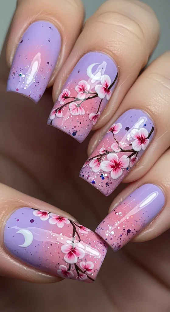 nail designs for march  Celestial Blossom Gradient