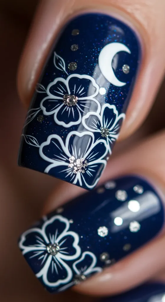 nail designs for march  Midnight Garden Whispers