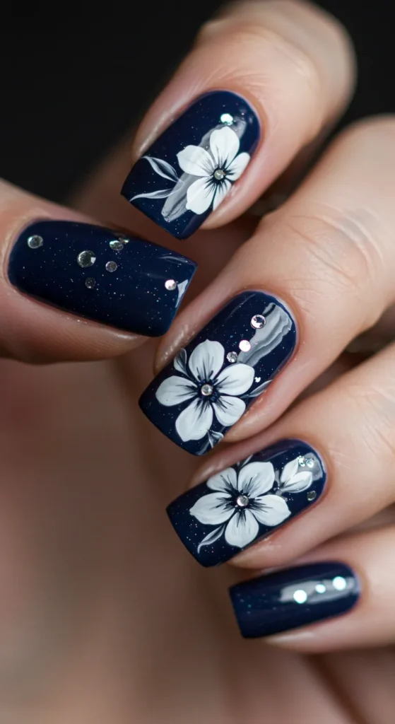 nail designs for march  Midnight Garden Whispers