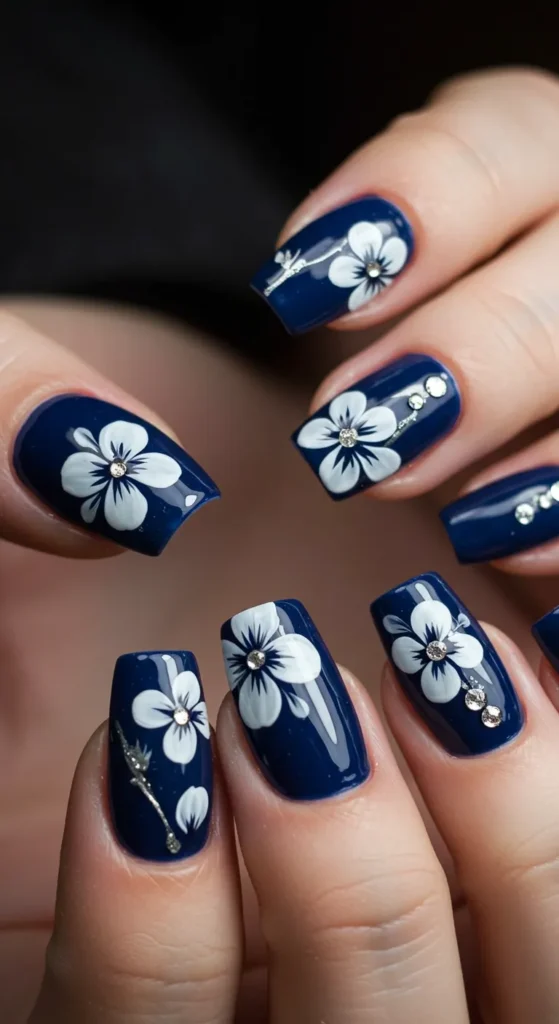 nail designs for march  Midnight Garden Whispers