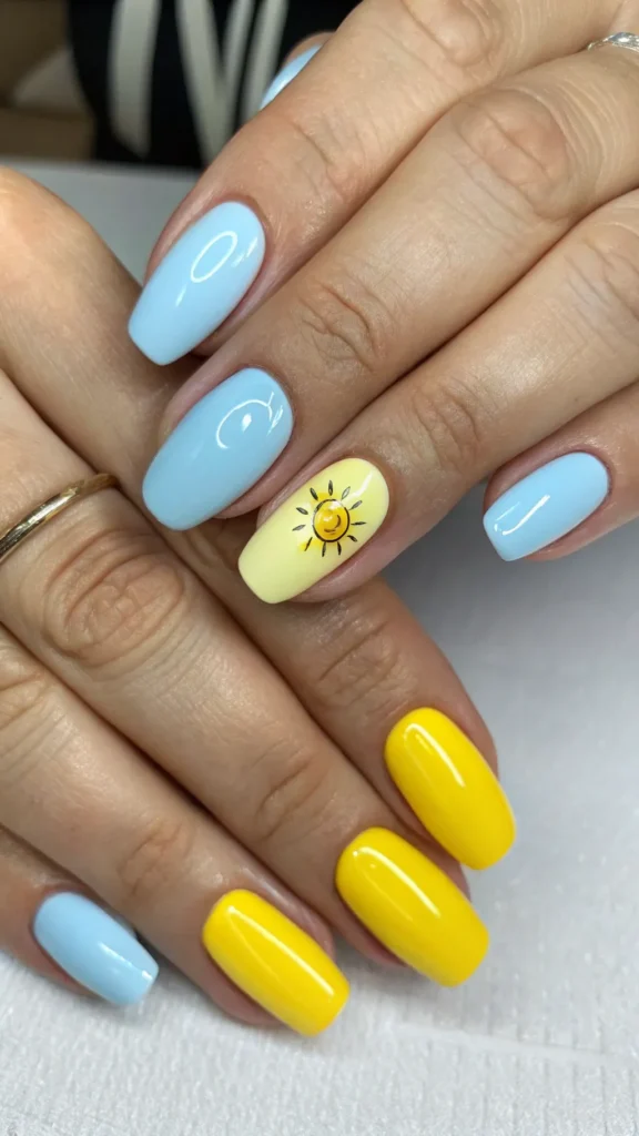 sun-and-sky-combo--alternate-nails-with-pastel-blu Sun and Sky Combo