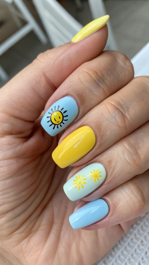 sun-and-sky-combo--alternate-nails-with-pastel-blu Sun and Sky Combo